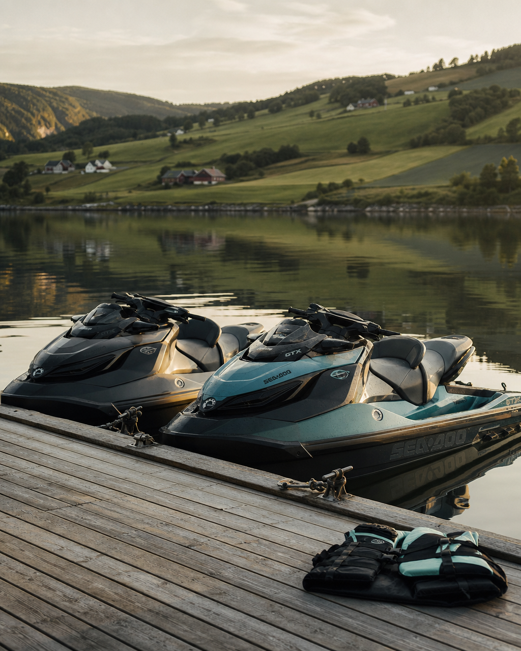 Vannscootere ved kai i Buvika